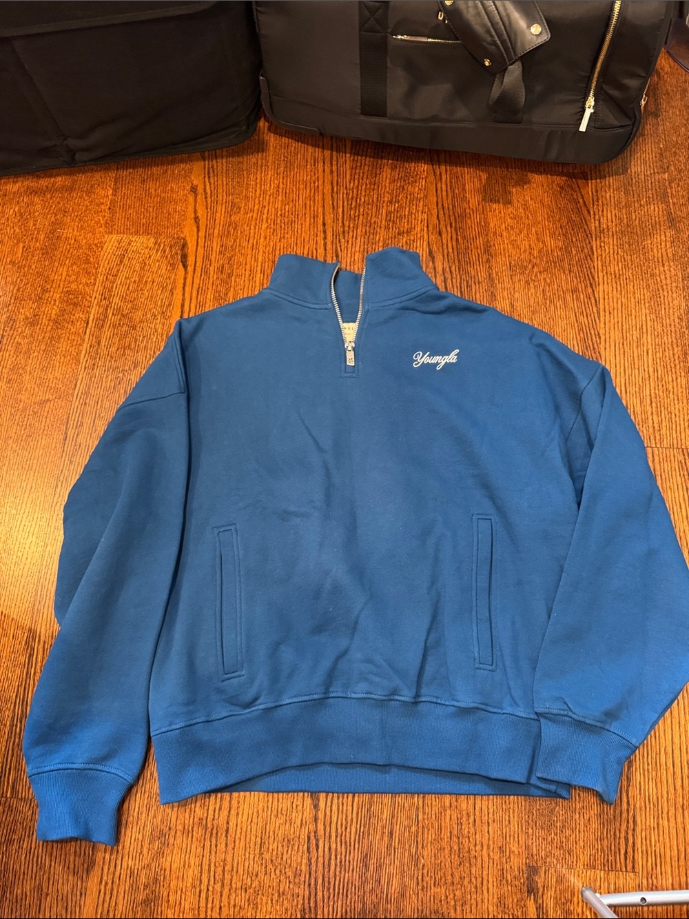 YoungLA Men's Zip-Neck Pullover Sweater in Royal Blue